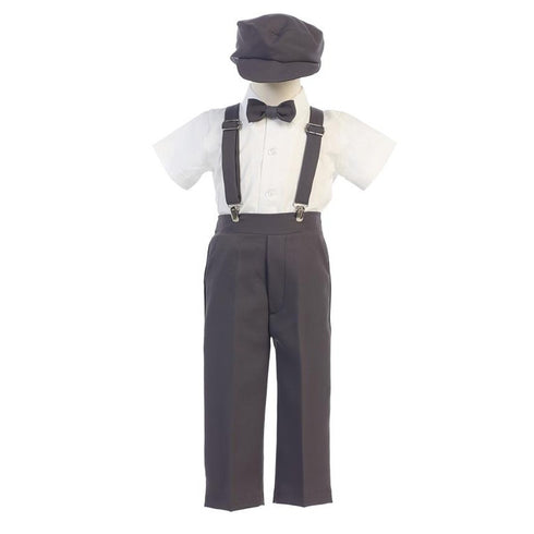 Lito Little Boys Charcoal Suspender Pants Hat Outfit Set 2T-6 - SophiasStyle.com